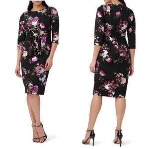 Adrianna Papell NWT Floral Print Stretch Crepe Tie
Front Sheath Dress Sz 6